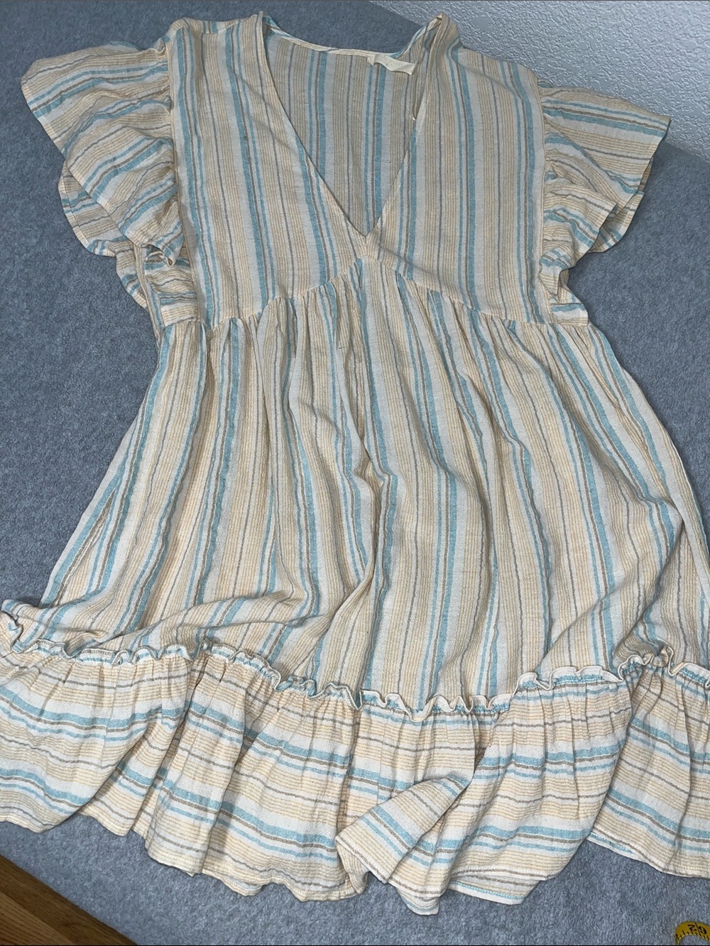 Coastal Gauzy Ruffle Dress Beach Coverup Small Striped Pastel